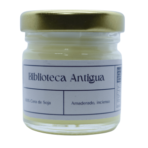 Mini vela en tarro de cera de soja con tapa, 42ml. Olor: Biblioteca Antigua
