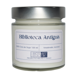 Vela en tarro de cera de soja con tapa, 150ml. Olor: Biblioteca Antigua