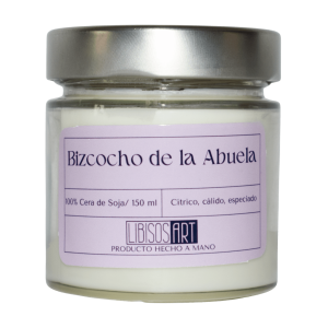 Vela en tarro de cera de soja con tapa, 150ml. Olor: Bizcocho de la Abuela