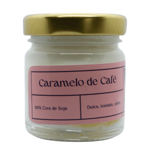 Mini vela en tarro de cera de soja con tapa, 42ml. Olor: Caramelo de Café