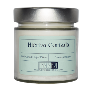 Vela en tarro de cera de soja con tapa, 150ml. Olor: Hierba Cortada